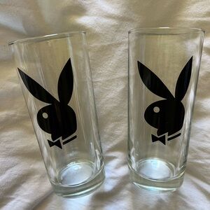 PLAYBOY Clear Glass Highball Tumblers with Black Bunny Logo (Set of 2)